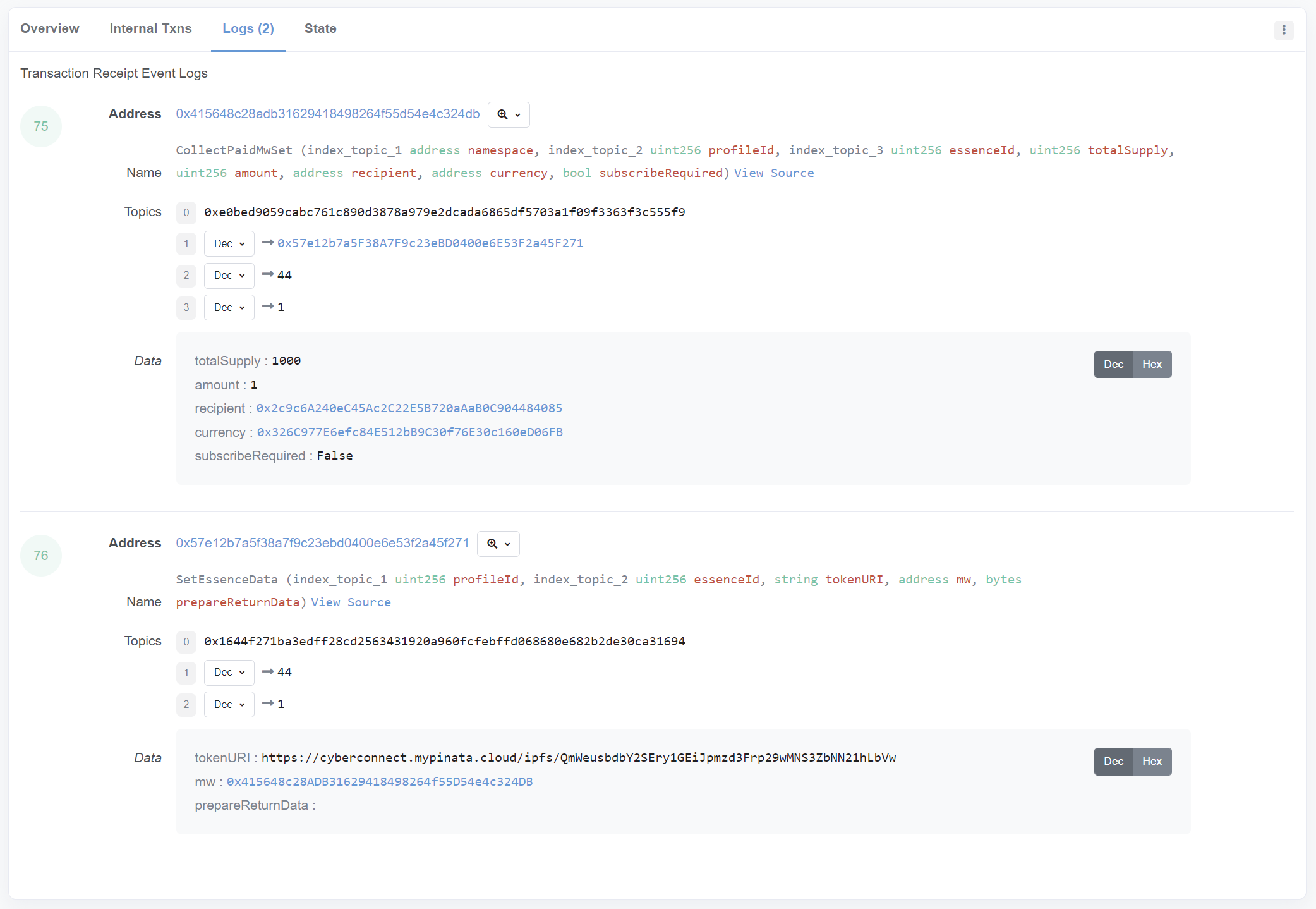 transaction hash