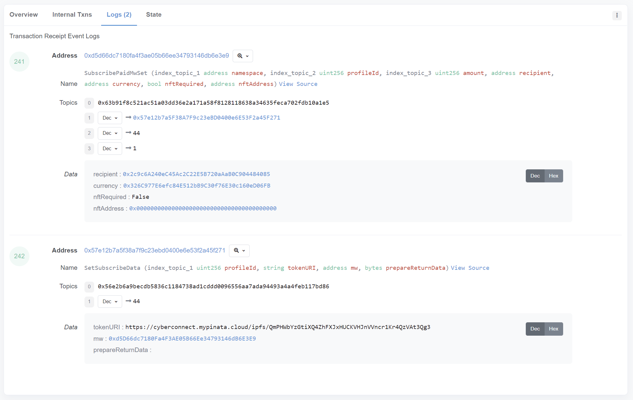 transaction hash